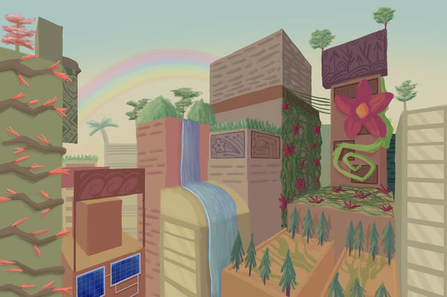 A colour study I did for a plant-filled city during the morning.