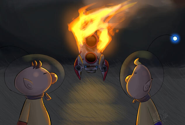 This is a recreation of a scene from "Planes, trains and automobiles" (1987) with the characters Olimar and Louie from "Pikmin."